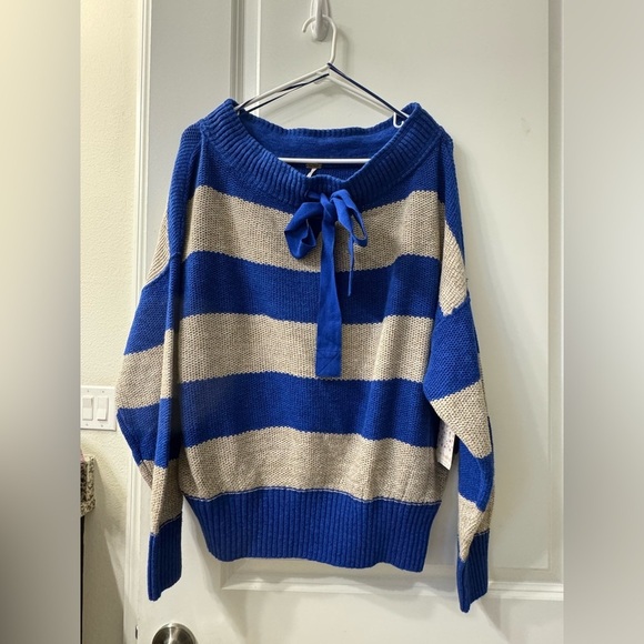 Free People Sweaters - Free People Cobalt Combo Off-Shoulder Woman’s Sweater New With Tags